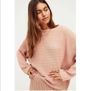 Free People Beach Imogen Pink Ribbed Cotton Pullover Sweater